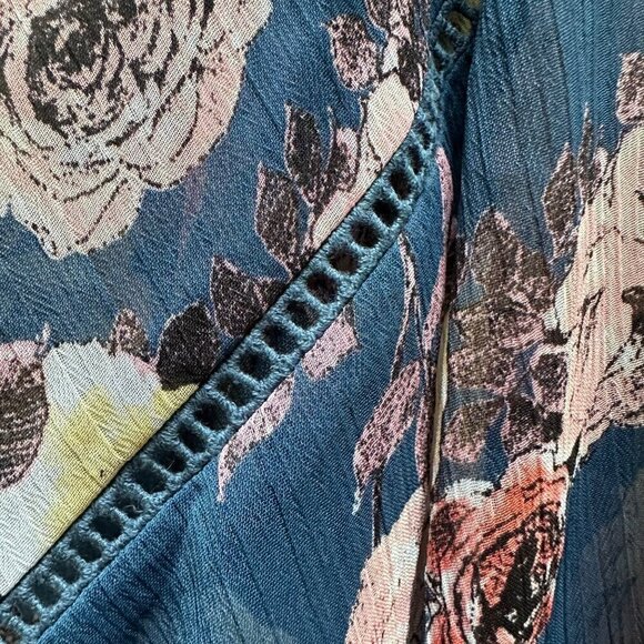 Band of Gypsies Blue Floral Cover-Up Kimono Cardigan Kaftan Womens Size XS/S - Picture 6 of 8